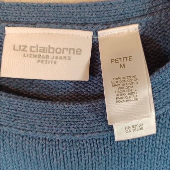 Liz Claiborne Crewneck Snowflake Sweater MP Medium Petite Blue White Cotton NEW - Picture 4 of 6